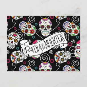 Sugar Skulls and Swirls Black ID725 Postcard