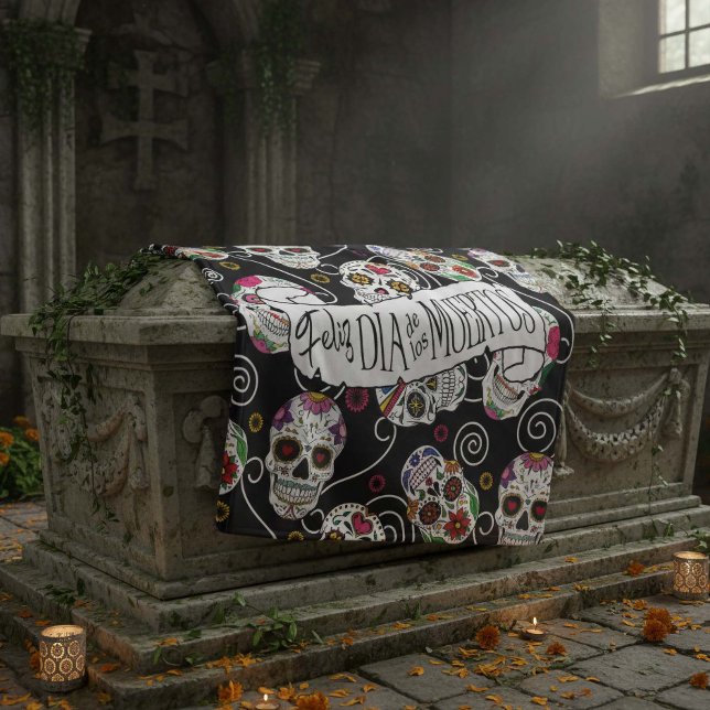 Sugar Skulls and Swirls Rose Black ID725 Fleece Blanket (Creator Uploaded)