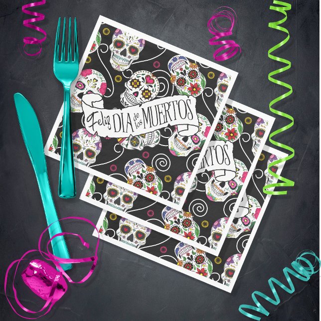 Sugar Skulls and Swirls Rose Black ID725 Napkin (Creator Uploaded)