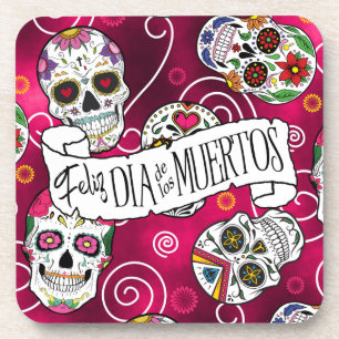 Sugar Skulls and Swirls Rose Red ID725 Coaster
