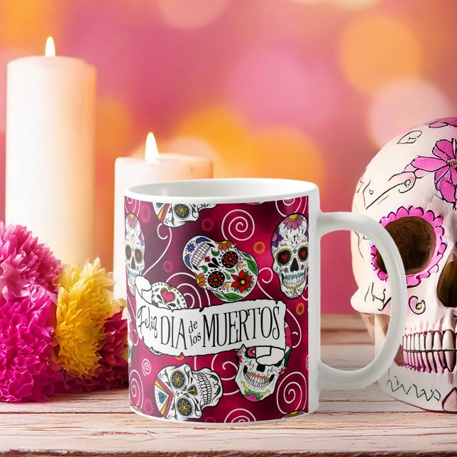 Sugar Skulls and Swirls Rose Red ID725 Coffee Mug (Creator Uploaded)