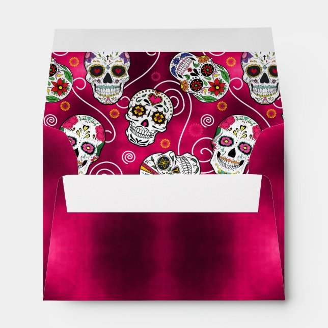 Sugar Skulls and Swirls Rose Red ID725 Envelope (Back (Bottom))