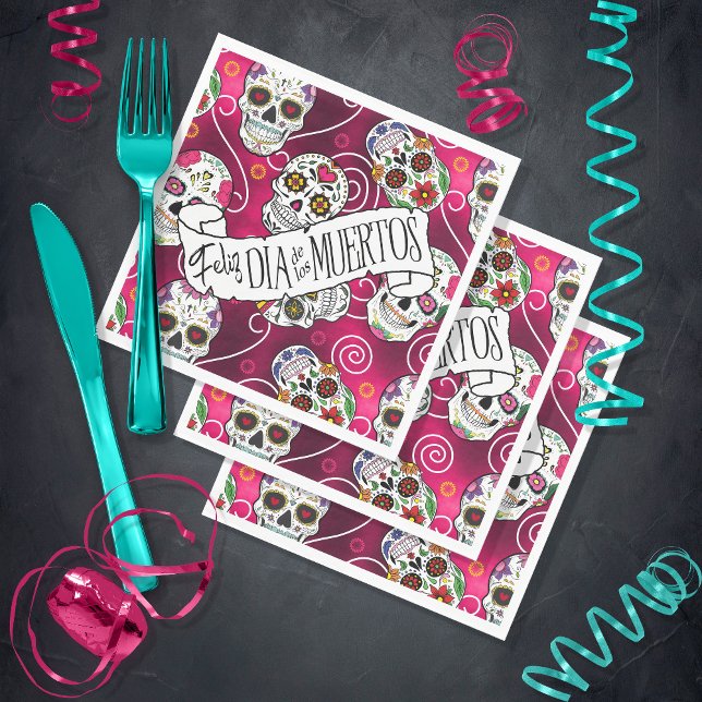 Sugar Skulls and Swirls Rose Red ID725 Napkin (Creator Uploaded)
