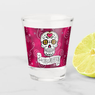 Sugar Skulls and Swirls Rose Red ID725 Shot Glass