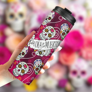 Sugar Skulls and Swirls Rose Red ID725 Thermal Tumbler