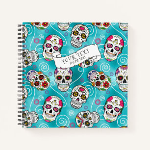Sugar Skulls and Swirls Rose Turquoise ID725 Notebook