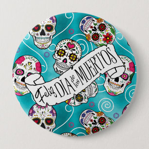 Sugar Skulls and Swirls Turquoise ID725 10 Cm Round Badge