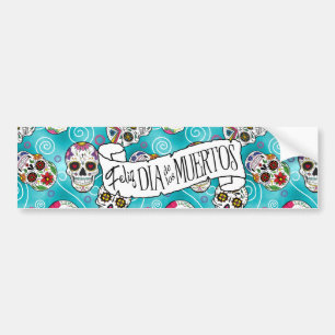 Sugar Skulls and Swirls Turquoise ID725 Bumper Sticker