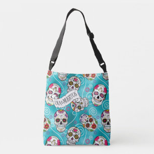 Sugar Skulls and Swirls Turquoise ID725 Crossbody Bag