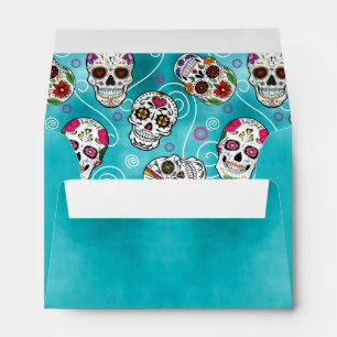 Sugar Skulls and Swirls Turquoise ID725 Envelope