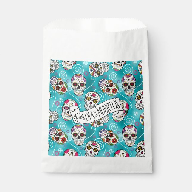 Sugar Skulls and Swirls Turquoise ID725 Favour Bags (Front)