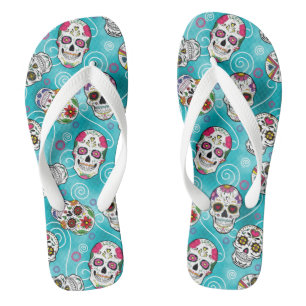 Sugar Skulls and Swirls Turquoise ID725 Jandals