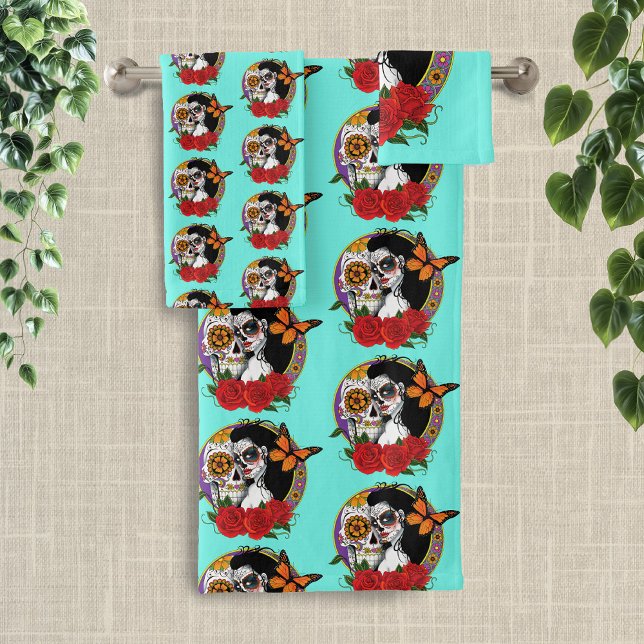 Sugar Skulls Art Nouveau Bath Towel Set (Creator Uploaded)