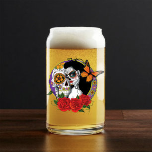 Sugar Skulls Art Nouveau Can Glass