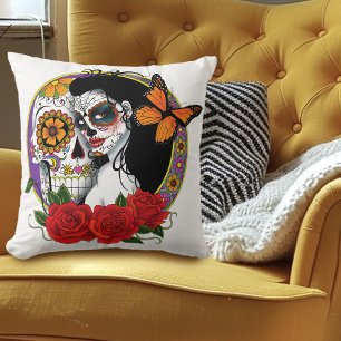 Sugar Skulls Art Nouveau Cushion