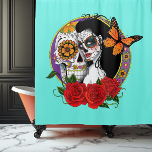 Sugar Skulls Art Nouveau Shower Curtain