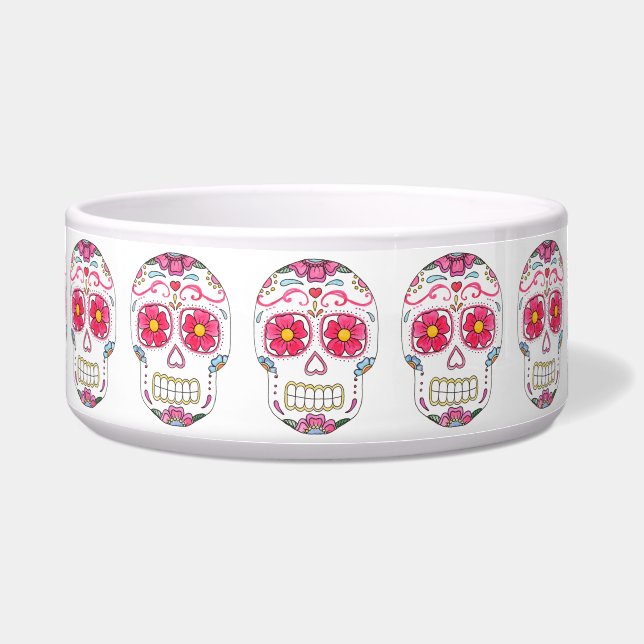 Sugar Skulls Ceramic Pet Bowl (Front)