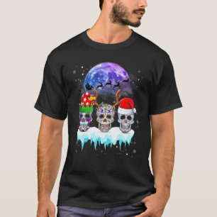 Sugar Skulls Christmas Skulls Wear Santa Hat Rein T-Shirt