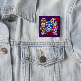 Sugar Skulls Colourful Roses Cinco All Souls 15 Cm Square Badge