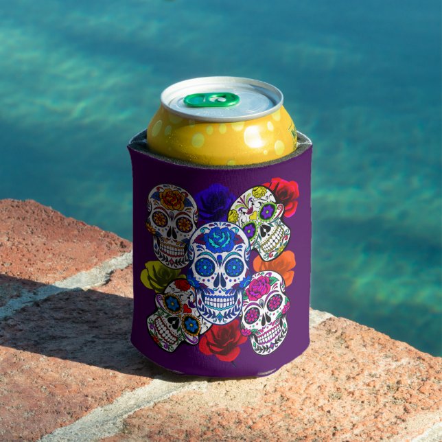 Sugar Skulls Colourful Roses Cinco All Souls Can Cooler (In Situ Pool)
