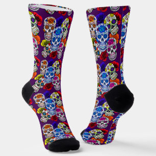 Sugar Skulls Colourful Roses Cinco All Souls Unise Socks