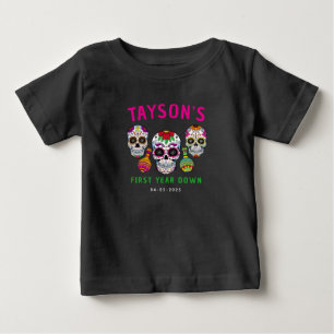 Sugar Skulls Day 1st Birthday Party Colourful Día Baby T-Shirt