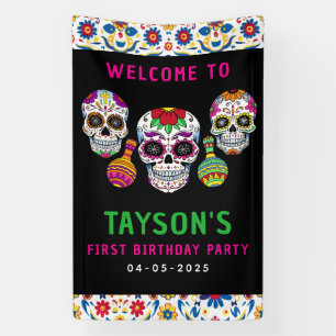 Sugar Skulls Day 1st Birthday Party Colourful Día Banner