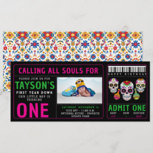 Sugar Skulls Day 1st Birthday Party Colourful Día Invitation