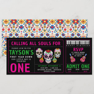 Sugar Skulls Day 1st Birthday Party Colourful Día Invitation