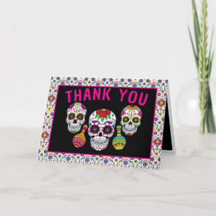Sugar Skulls Day 1st Birthday Party Colourful Día Thank You Card