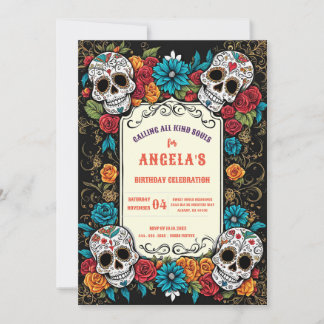 Sugar Skulls Day Dead Invite - Vibrant Fiesta