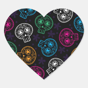 Sugar Skulls Day of the Dead Calaverita Heart Sticker