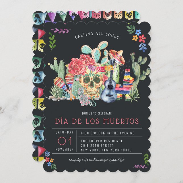 Sugar Skulls Day of the Dead Celebration Invitation (Front/Back)