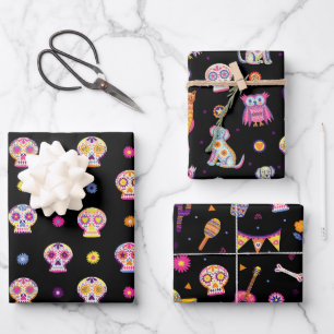 Sugar Skulls Day of the Dead Halloween Colourful Wrapping Paper Sheet