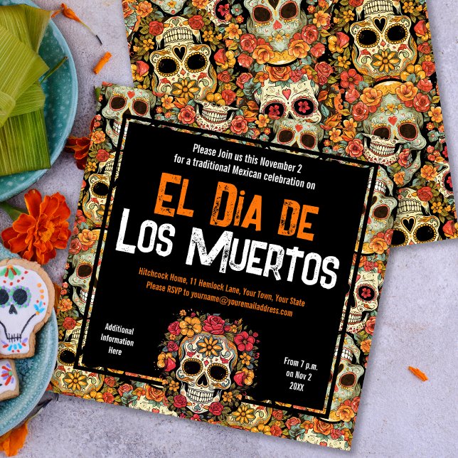 Sugar Skulls Day of the Dead Mexican Party Invitation (Creator Uploaded)