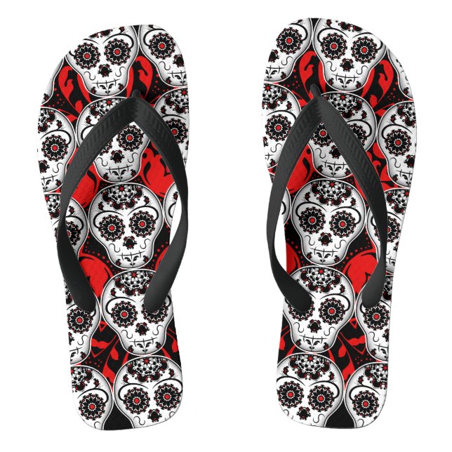 Sugar skulls Day of the Dead pattern super cute Jandals (Footbed)