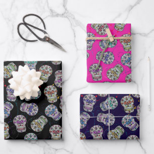 Sugar Skulls   Day of the Dead Patterns Wrapping Paper Sheet