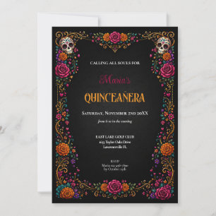 Sugar Skulls Day of the Dead Theme Quinceanera Invitation