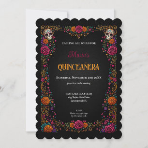 Sugar Skulls Day of the Dead Theme Quinceanera Invitation