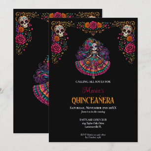 Sugar Skulls Day of the Dead Theme Quinceanera Invitation