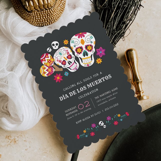 Sugar Skulls Día de los Muertos Celebration Invitation (Creator Uploaded)