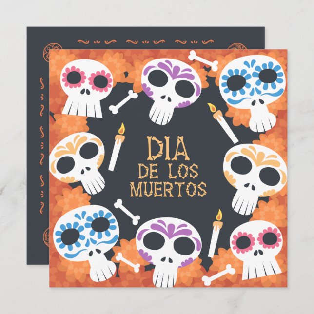 Sugar Skulls Dia de Muertos Party Invitation (Front/Back)