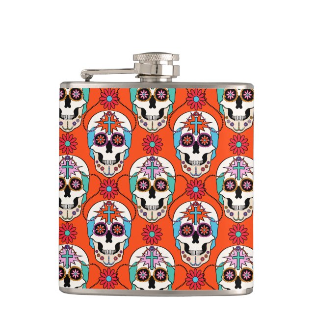 Sugar Skulls Graphic Hip Flask (Front)