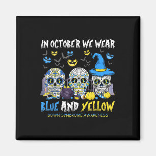 Sugar Skulls Halloween Blue And Yellow Down Syndro Magnet