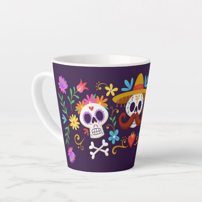 SUGAR SKULLS Halloween Latte Coffee Mug (Left Angle)