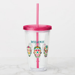 Sugar Skulls Illustration Personalised Acrylic Tumbler
