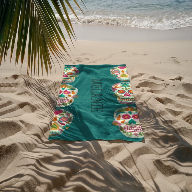 Sugar Skulls Illustration Personalised Beach Towel (Creator Uploaded)