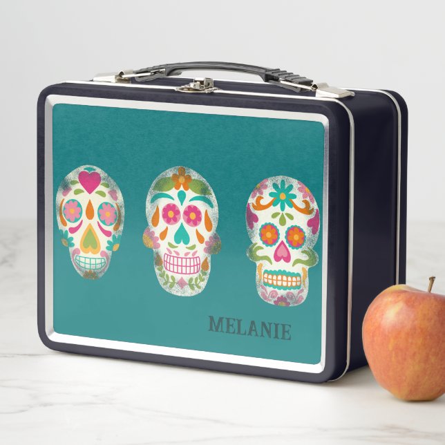 Sugar Skulls Illustration Personalised Metal Lunch Box (In Situ)