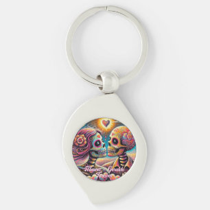 Sugar Skulls in Love Chalk Pastel Personalised Key Ring