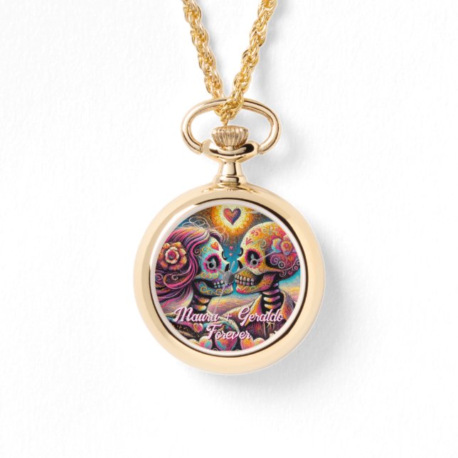 Sugar Skulls in Love Chalk Pastel Personalised Watch (Front)